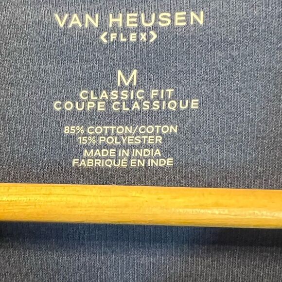 MENS VAN HUESEN Flex Blue Pullover Collared Long Sleeve Polo Shirt M - Picture 6 of 7